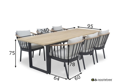 Aiamööbli komplekt Apple Bee CONDOR must / helebeež, 6 tooli + laud