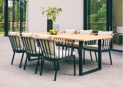 Aiamööbli komplekt Apple Bee CONDOR must / helebeež, 6 tooli + laud