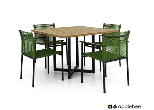 Aiamööbli komplekt Apple Bee JAKARTA mattmust / roheline, 4 tooli + laud
