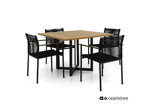 Aiamööbli komplekt Apple Bee JAKARTA mattmust / must, 4 tooli + laud