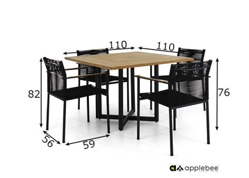 Aiamööbli komplekt Apple Bee JAKARTA mattmust / must, 4 tooli + laud