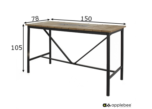 Baarilaud Apple Bee MILOU must / tiik, 150x78xH105 cm