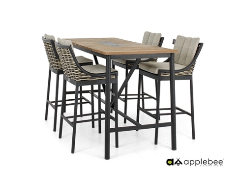 Baarikomplekt Apple Bee MILOU must / tiik / helehall, laud + 4 tooli