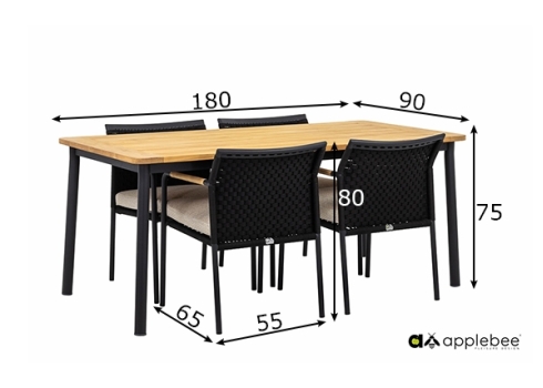 Aiamööbli komplekt Apple Bee ELLE BELT must / beež, 4 tooli + laud
