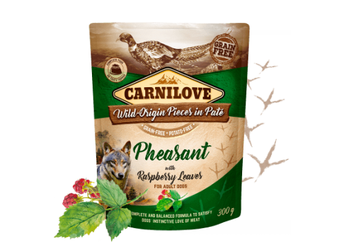 Carnilove Pouch Pheasant and Raspberry Leaves einekotike koertele 12x300g