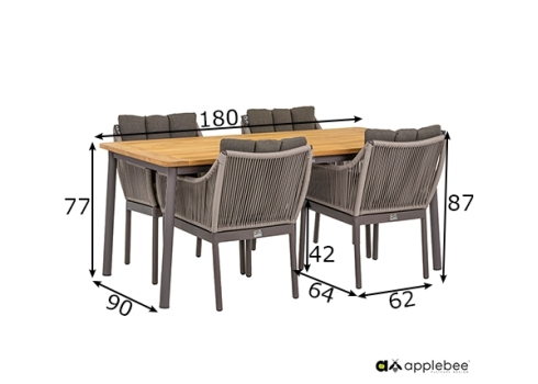 Aiamööbli komplekt Apple Bee BIJOU hall, söögilaud + 4 tooli