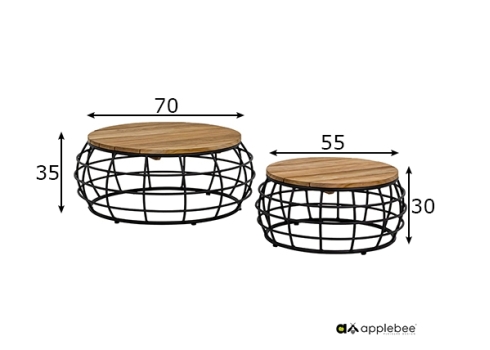 Diivanilaudade komplekt Apple Bee PURE tiik / must, 2 tk
