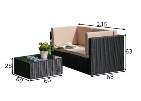 Aiamööbli komplekt Bello Giardino PIENO must, 2 nurgamoodulit + laud