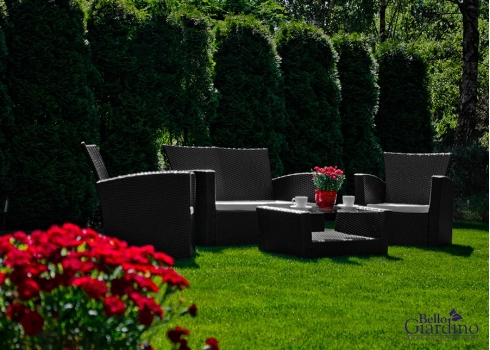 Aiamööbli komplekt Bello Giardino UNICO must, 2 tugitooli + diivan + laud