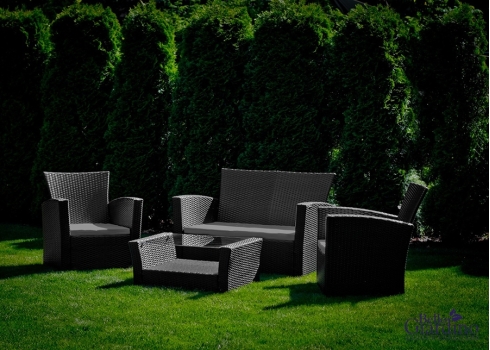 Aiamööbli komplekt Bello Giardino UNICO must, 2 tugitooli + diivan + laud
