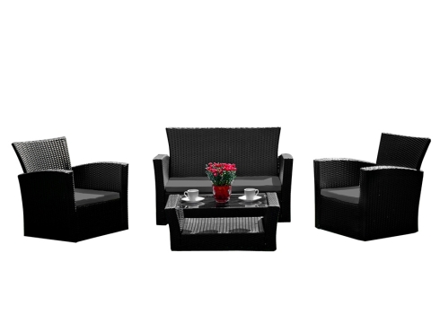 Aiamööbli komplekt Bello Giardino UNICO must, 2 tugitooli + diivan + laud