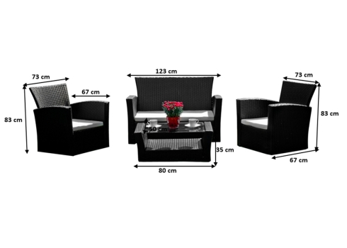 Aiamööbli komplekt Bello Giardino UNICO must, 2 tugitooli + diivan + laud