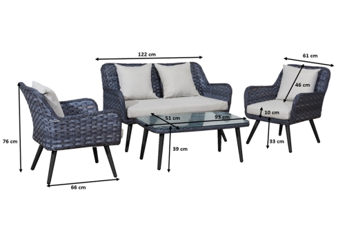 Aiamööbli komplekt Bello Giardino MODESTO hall, diivan + 2 tugitooli + diivanilaud
