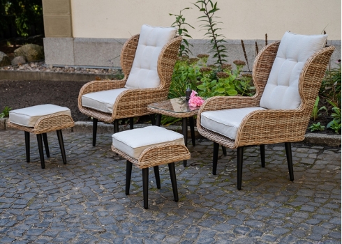Aiamööbli komplekt Bello Giardino APERTO vask, 2 tugitooli järiga + diivanilaud