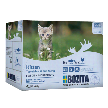 BOZITA LÕHE&KANA TÜKID KASTMES KASSIPOEGADELE kassi täissööt 12x85g BOZITA LÕHE&KANA TÜKID KASTMES KASSIPOEGADELE kassi täissööt 12x85g