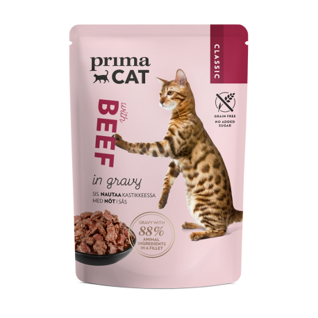 Prima Cat kassi einekotike veiseliha kastmes 28x85g Prima Cat kassi einekotike veiseliha kastmes 28x85g