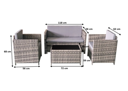 Aiamööbli komplekt Bello Giardino CALMO hall laud + 2 tugitooli + diivan