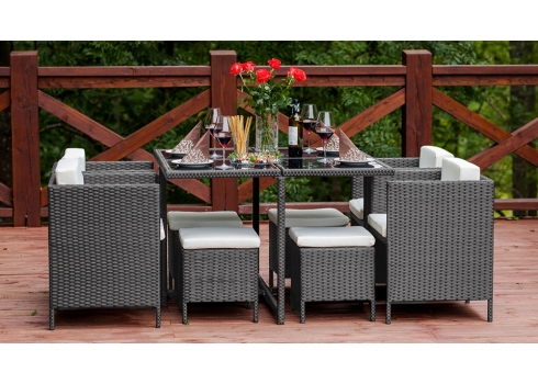 Aiamööbli komplekt Bello Giardino CRISTALLO hall laud + 4 tugitooli + 4 jalatooli