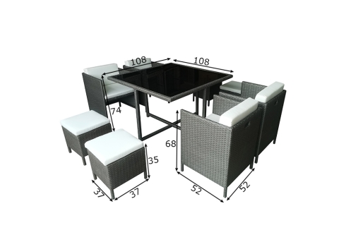 Aiamööbli komplekt Bello Giardino CRISTALLO hall laud + 4 tugitooli + 4 jalatooli