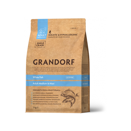 Grandorf Dog - Valge kala 3kg - Adult Medium & Maxi koeratoit Grandorf Dog - Valge kala 3kg - Adult Medium & Maxi koeratoit