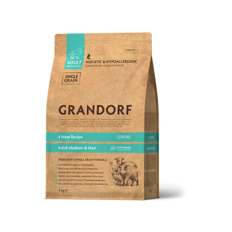 Grandorf Dog - 4 liha 3kg - Adult koeratoit Grandorf Dog - 4 liha 3kg - Adult koeratoit