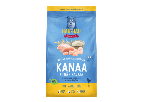 Hau-Hau Championi kana, riis ja kaer on koerte nisuvaba kuivtoit.