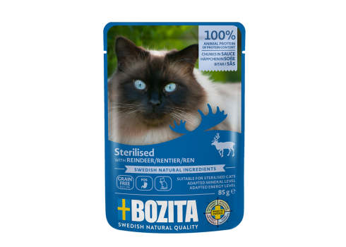 Bozita Indoor & Sterilised kassitoit põhjapõdra tükid kastmes 12x85g