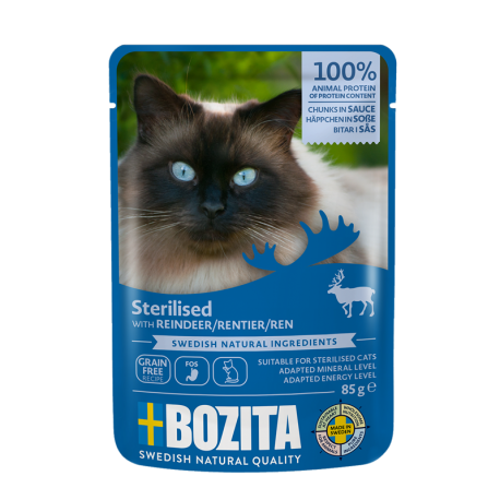 Bozita Indoor & Sterilised kassitoit põhjapõdra tükid kastmes 12x85g Bozita Indoor & Sterilised kassitoit põhjapõdra tükid kastmes 12x85g