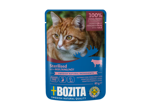Bozita kassitoit Indoor & Sterilised veiseliha tükid želees 12x85g