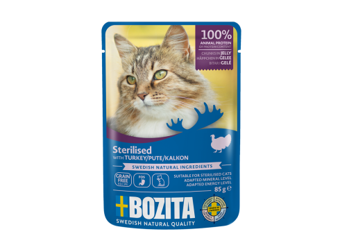 Bozita kassitoit Indoor & Sterilised kalkuni tükid želees 12x85g