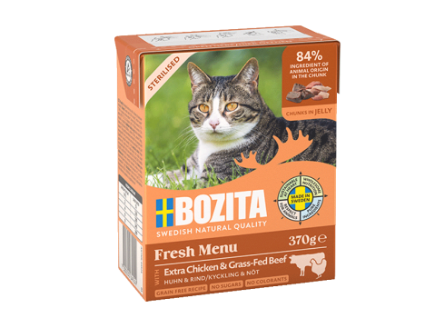 Bozita kassikonserv Sterilised Chicken & Grass-Fed Beef in Jelly 12x370g