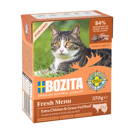 Bozita kassikonserv Sterilised Chicken & Grass-Fed Beef in Jelly 12x370g Bozita kassikonserv Sterilised Chicken & Grass-Fed Beef in Jelly 12x370g