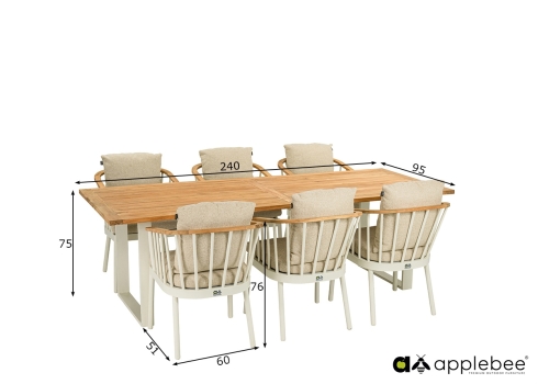 Aiamööbli komplekt Apple Bee CONDOR valge / beež, 6 tooli + laud