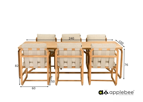 Aiamööbli komplekt Apple Bee DOLCE pruun / beež, söögilaud + 6 tooli