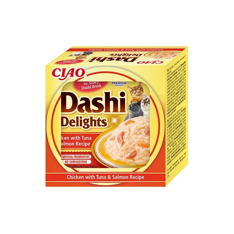 Inaba Dashi Delights Chicken with Tuna & Salmon konserv kassile 70g Inaba Dashi Delights Chicken with Tuna & Salmon konserv kassile 70g