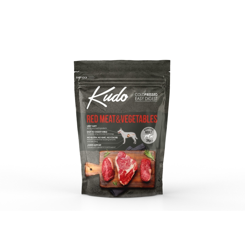 Kudo Red Meat & Vegetables külmpressitud koeratoit 3kg Kudo Red Meat & Vegetables külmpressitud koeratoit 3kg