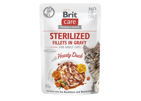 Brit Care Fillets in Gravy Hearty Duck märgtoit steriliseeritud kassidele 85g