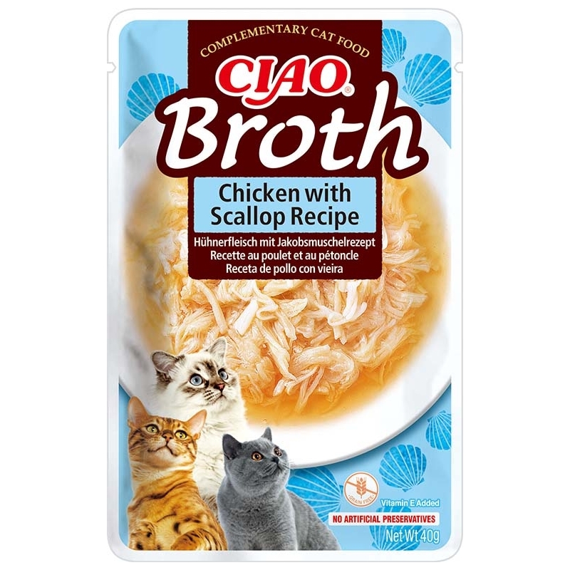 Ciao Broth Chicken with Scallop märgtoit kassidele 40g Ciao Broth Chicken with Scallop märgtoit kassidele 40g