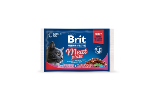 Brit Premium Meat Plate multipakk märgtoit kassidele 4x100g