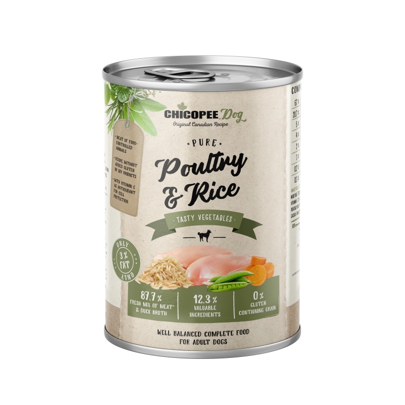 Chicopee Pure Poultry & Rice konserv koertele 400g Chicopee Pure Poultry & Rice konserv koertele 400g