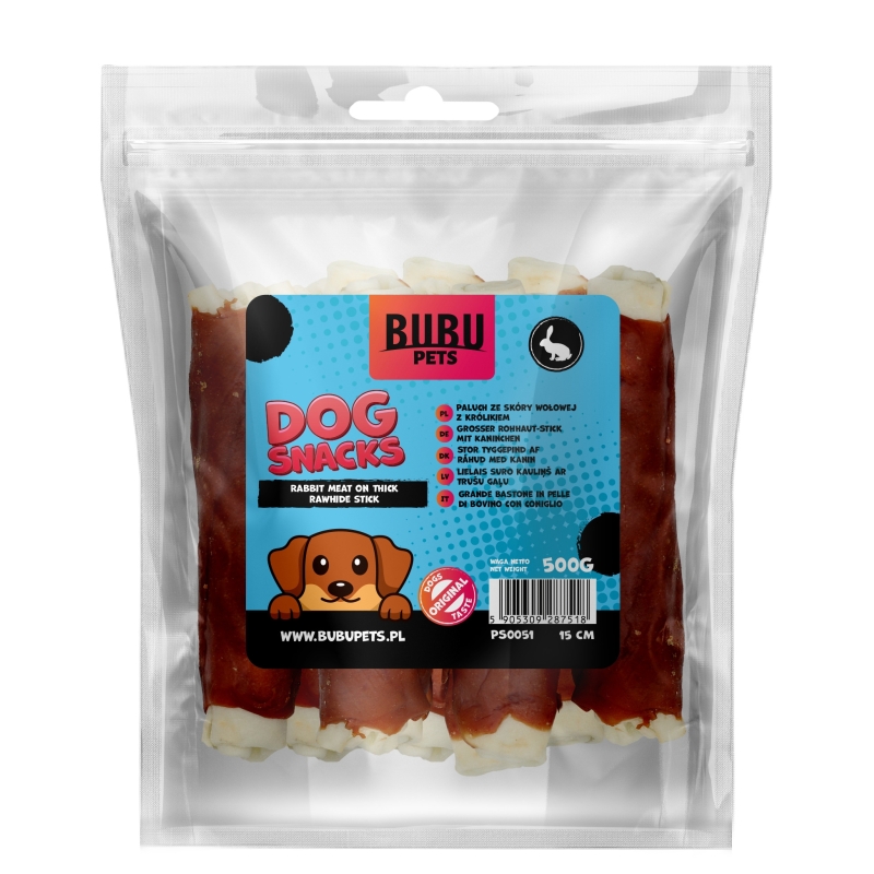 Bubu Pets koeramaius suured toornahapulgad küülikuga 15cm 500g Bubu Pets koeramaius suured toornahapulgad küülikuga 15cm 500g