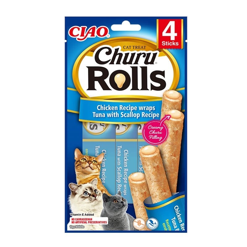 Churu Rolls kassimaius kana, tuunikala ja kammkarbiga 4x10g Churu Rolls kassimaius kana, tuunikala ja kammkarbiga 4x10g