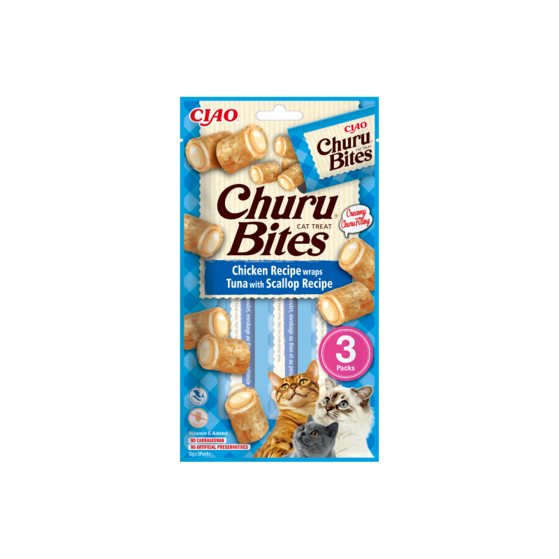 Churu Bites kassimaius kana, tuunikala ja kammkarbiga 3x10g Churu Bites kassimaius kana, tuunikala ja kammkarbiga 3x10g