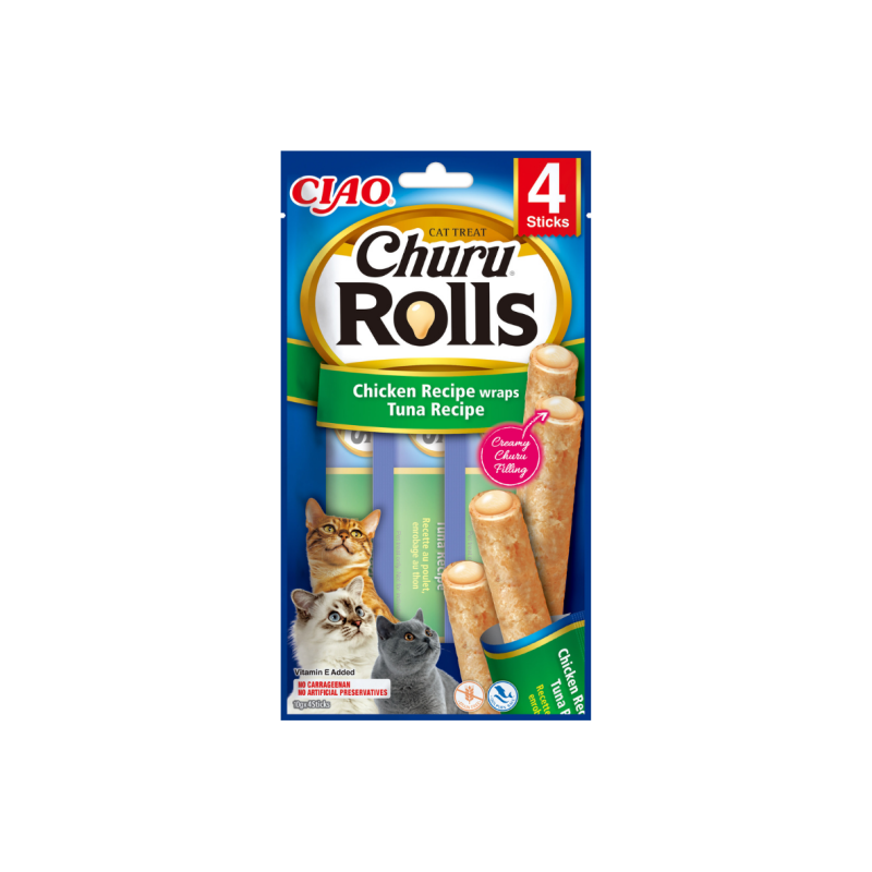 Churu Rolls kassimaius kana ja tuunikalaga 4x10g Churu Rolls kassimaius kana ja tuunikalaga 4x10g