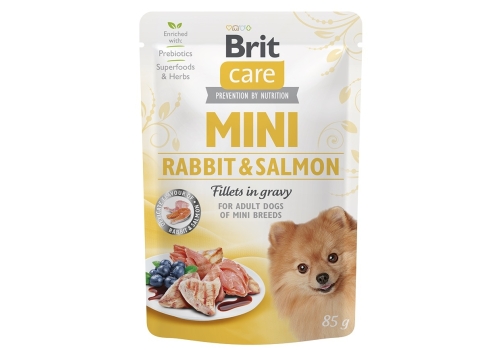 Brit Care Mini pouch Rabbit & Salmon fillets in gravy einekotike koertele 85g