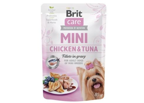 Brit Care Mini pouch Chicken & Tuna fillets in gravy einekotike koertele 85g