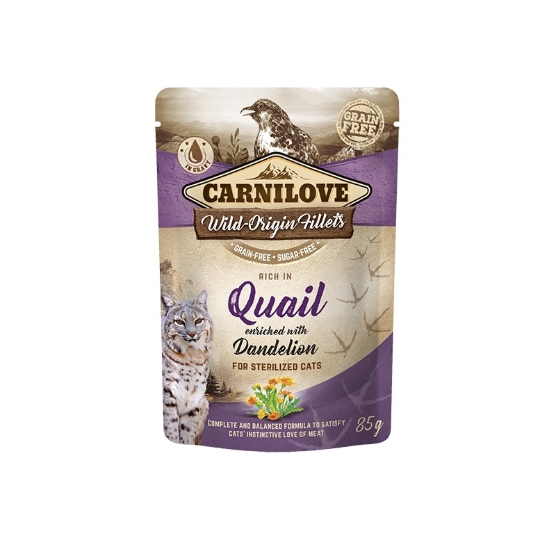 Carnilove Cat Pouch Quail with Dandelion einekotike steriliseeritud kassidele 85g Carnilove Cat Pouch Quail with Dandelion einekotike steriliseeritud kassidele 85g