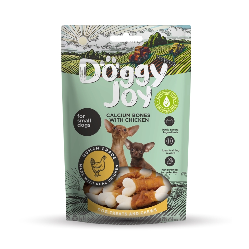 Doggy Joy calcium bones with chicken närimismaiused koerale 55g Doggy Joy calcium bones with chicken närimismaiused koerale 55g