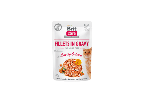 Brit Care Fillets in Gravy Savory Salmon märgtoit kassidele 85g