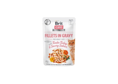 Brit Care Fillets in Gravy Tender Turkey & Savory Salmon märgtoit kassidele 85g